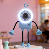 USB Rechargeable Robot Suction Cup Fan Quiet Operation Digital Display Portable USB Fan 5 Speed Adjustable Flexible Bendable