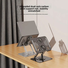 Adjustable Tablet Stand Foldable Laptop Holder Riser With Cooling Fan Heat Dissipation Cooler 360-Degree Rotation Cooling Stand