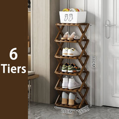2-9 Tiers Bamboo Shoe Rack Without Installation Small Shoe Rack, Foldable Shoe Storage Rack, Shoe Organizer for Entryway