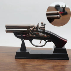 Retro Gun Shaped Gas Lighter Creative Desktop Decoration Windproof Red Flame Metal Cool Office Living Room Decoration Men's Gift