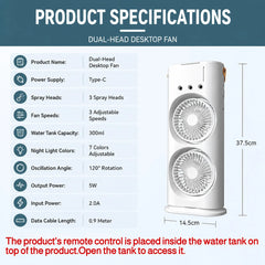 3 in 1 Dual-head Fan AIr Conditioner Household Air Cooler LED Night Light Portable Humidifier Air Adjustment Fan Office Home Fan
