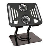 Adjustable Tablet Stand Foldable Laptop Holder Riser With Cooling Fan Heat Dissipation Cooler 360-Degree Rotation Cooling Stand