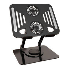 Adjustable Tablet Stand Foldable Laptop Holder Riser With Cooling Fan Heat Dissipation Cooler 360-Degree Rotation Cooling Stand