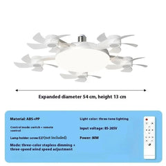 LED Silent Drone Fan Light with E27 Screw Creative 3/4/5 Head Remote-Controlled 3-Speed Adjustable for Home Living Room Bedroom