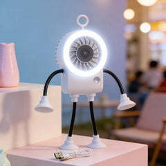 USB रिचार्जेबल रोबोट सक्शन कप फ्यान शान्त सञ्चालन डिजिटल डिस्प्ले पोर्टेबल USB फ्यान 5 गति समायोज्य लचिलो झुकाउन मिल्ने