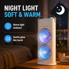 3 in 1 Dual-head Fan AIr Conditioner Household Air Cooler LED Night Light Portable Humidifier Air Adjustment Fan Office Home Fan
