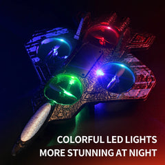 2.4G Remote Control Fighter Jet Electric Glider Airplane Stunt Tumbling with Colorful Lights Aircraft Model Toy for Kids
