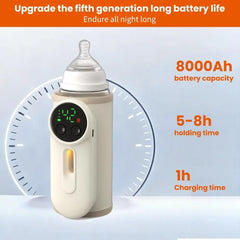 USB Rechargeable Portable Bottle Warmer Digital Display 5-8 Hours Keeps Warm Baby Bottle Warmer Constant Temperature Cordless