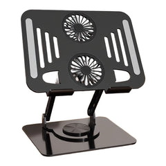 Adjustable Tablet Stand Foldable Laptop Holder Riser With Cooling Fan Heat Dissipation Cooler 360-Degree Rotation Cooling Stand