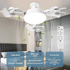 LED Silent Drone Fan Light with E27 Screw Creative 3/4/5 Head Remote-Controlled 3-Speed Adjustable for Home Living Room Bedroom