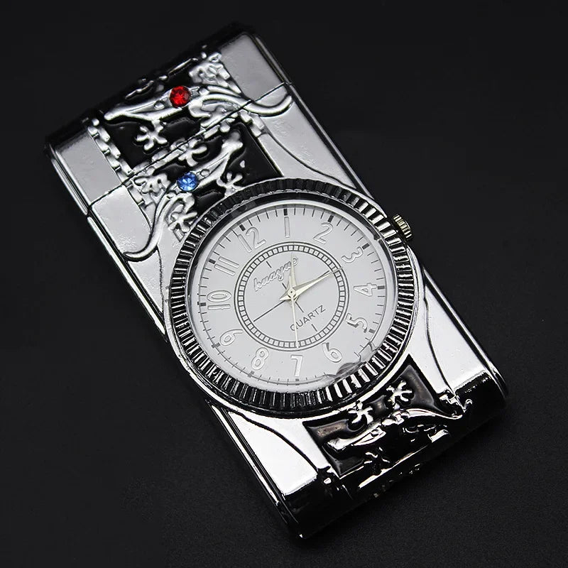Luxury Gold Watch Jet Lighter Torch Turbo Gas Lighter Windproof Cigar Cigarette Metal Lighter LED Gasolin Butane Cigarette Acce