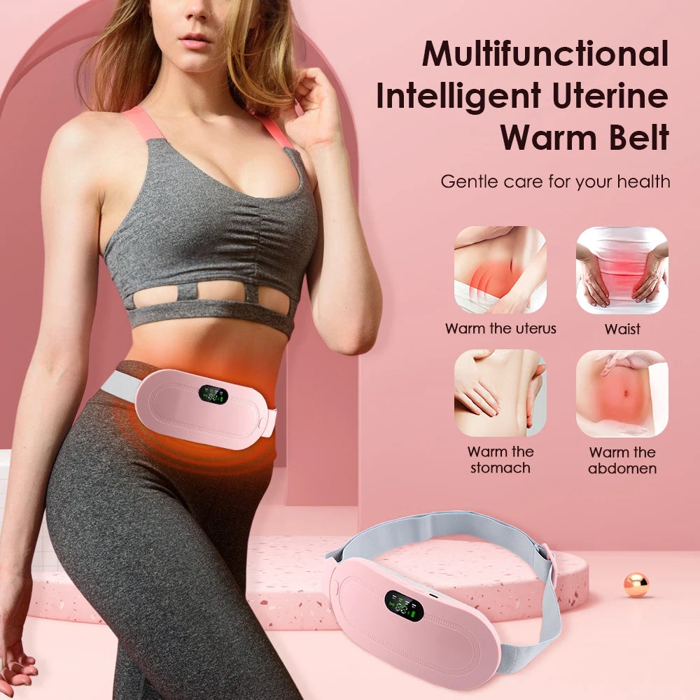 Electric Menstrual Warm Belt Heating Vibration Waist Massager for Period Cramp Stomach Abdominal Pain Relief