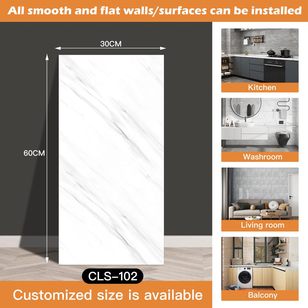 30x60/30cm Kitchen Self Adhesive Marble Tiles Wall Stickers Waterproof PVC Floor Tile Sticker Living Room Bathroom Decor