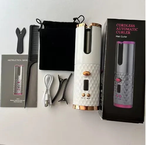Wireless Electric Hair Curler Portable Travel Home Use 6 Timing 6 Temp. LED Cordless Automatic Hair Curler for Curls or Waves