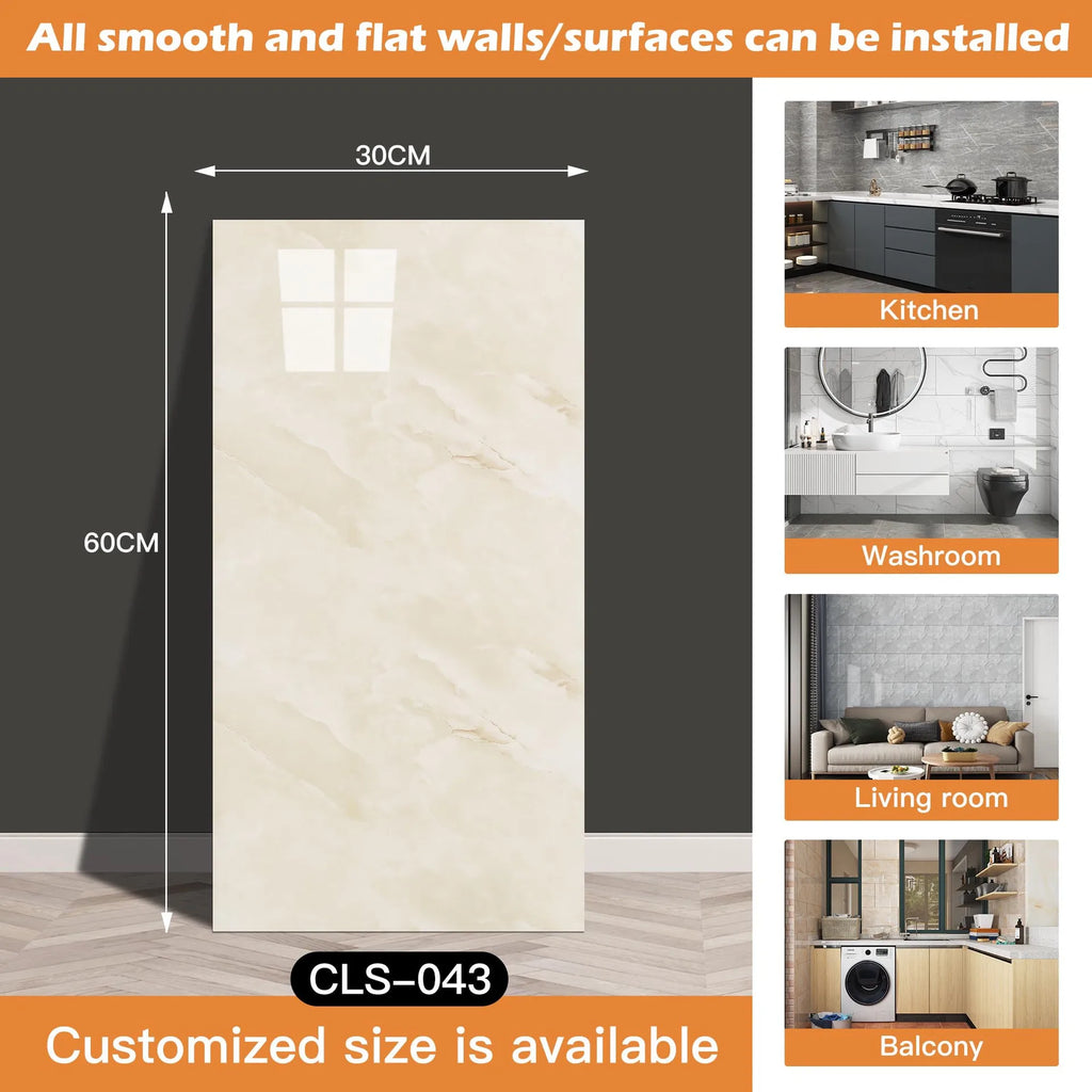 30x60/30cm Kitchen Self Adhesive Marble Tiles Wall Stickers Waterproof PVC Floor Tile Sticker Living Room Bathroom Decor