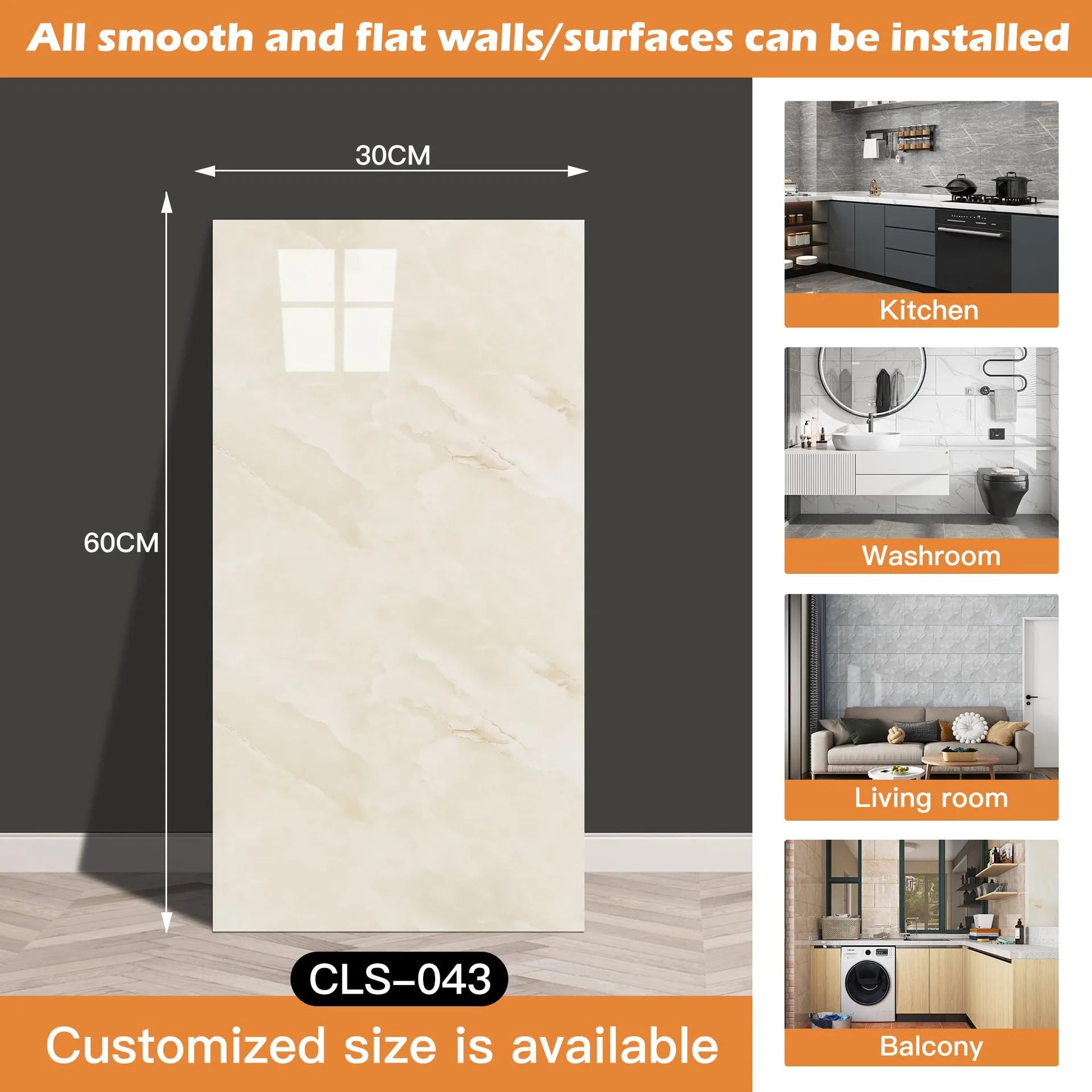 30x60/30cm Kitchen Self Adhesive Marble Tiles Wall Stickers Waterproof PVC Floor Tile Sticker Living Room Bathroom Decor