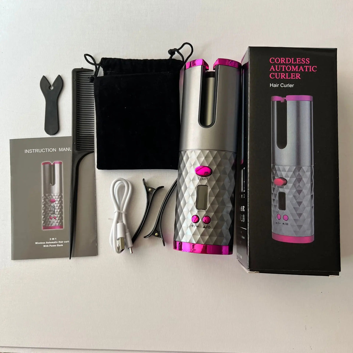 Wireless Electric Hair Curler Portable Travel Home Use 6 Timing 6 Temp. LED Cordless Automatic Hair Curler for Curls or Waves