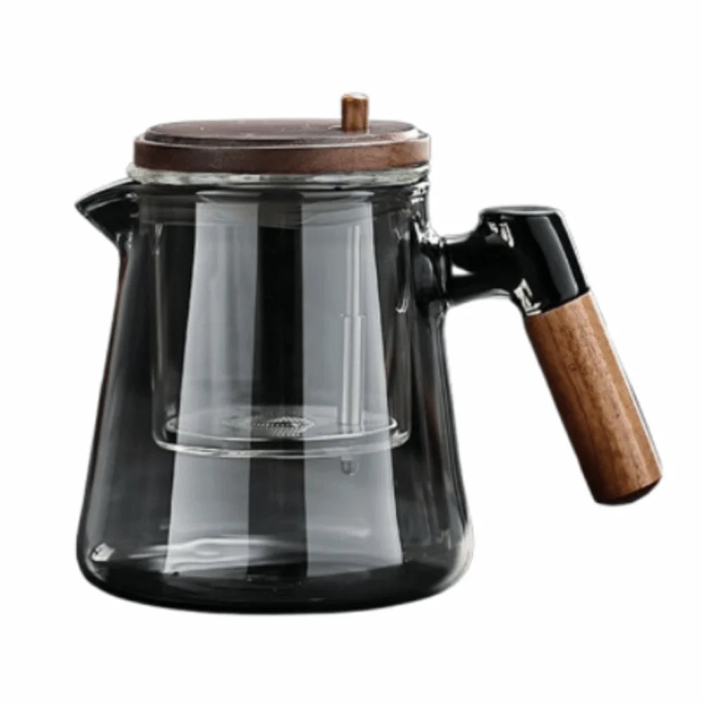 Creative Tea separation Glass Teapot Heat Resistant 650ML Lazy Kungfu Drip Teapot Tea Water Separation with Wooden Handle