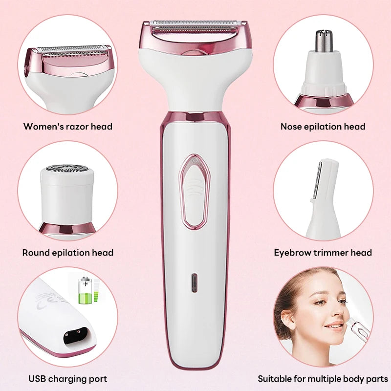 4 in 1 Electric Epilator Bikini Eyebrow Nose Women Lady Facial Hair Removal Trimmer Face Body Painless Female Shaver Depilator