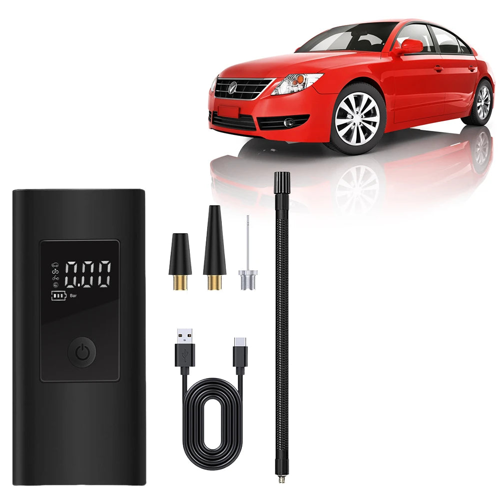 Tire Inflatable Pump Digital Pressure Gauge Cordless Tyre Inflator 3000mAh Battery Rechargeable Suitable for Car Motorcycle Bike