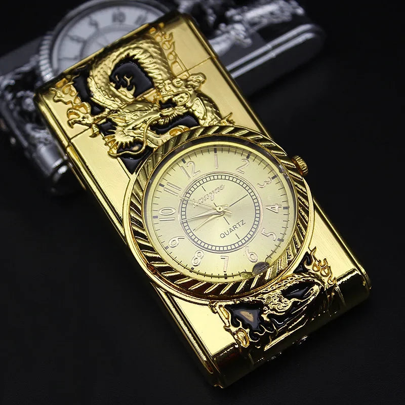Luxury Gold Watch Jet Lighter Torch Turbo Gas Lighter Windproof Cigar Cigarette Metal Lighter LED Gasolin Butane Cigarette Acce