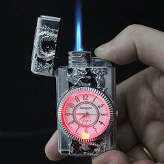 Luxury Gold Watch Jet Lighter Torch Turbo Gas Lighter Windproof Cigar Cigarette Metal Lighter LED Gasolin Butane Cigarette Acce