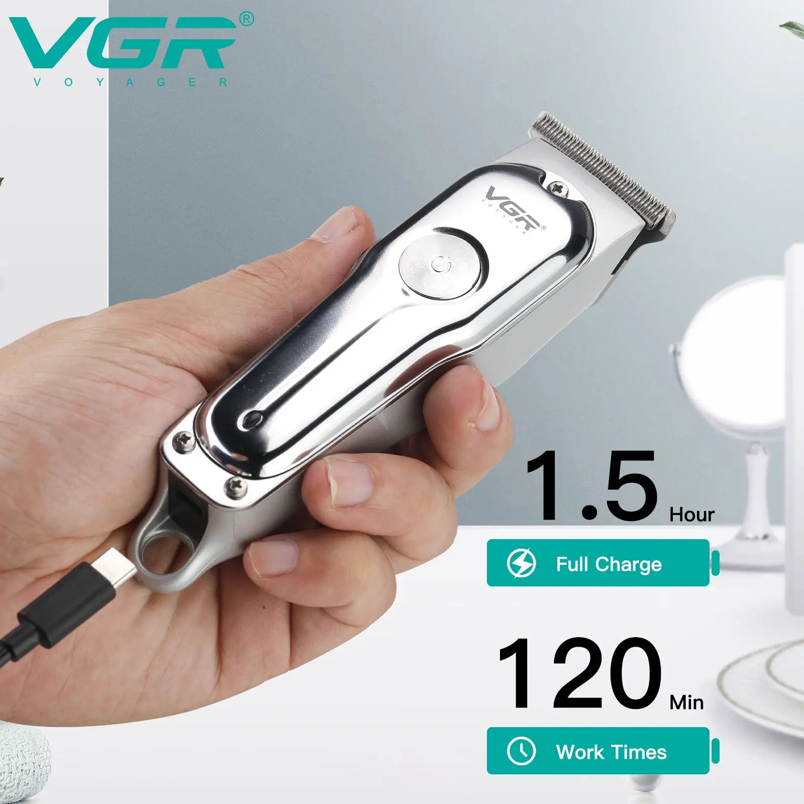 VGR 071 Hair Trimmer Professional Hair Clipper Rechargeable Hair Cutting Machine T-Blade Cordless Portable Trimmer for Men