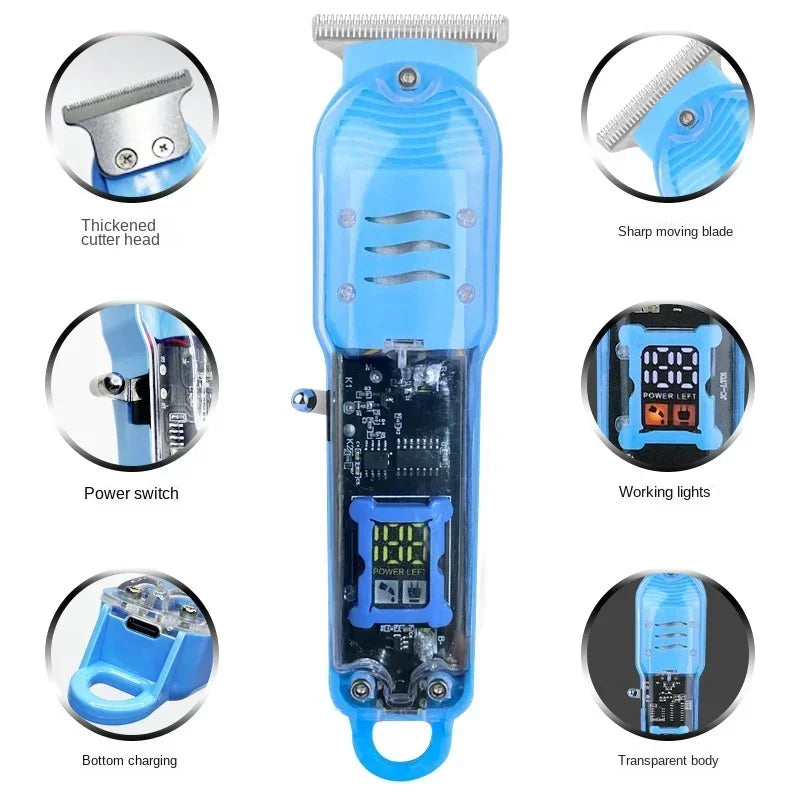 Transparent Electric Hair Trimmers Professional Hair Cutting Machine Rechargeable Clipper For Men Cordless Hair Cut Machine