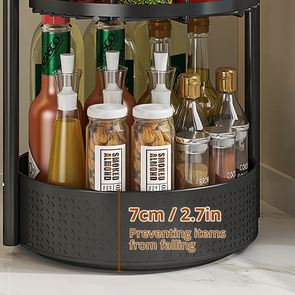 Multi-Tier Rotating Kitchen Organizer Condiment & Paper Towel Storage Rack Multifunctional Countertop Spice Stand for Home Use