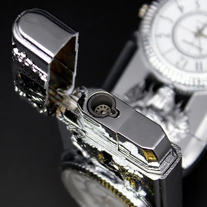 Luxury Gold Watch Jet Lighter Torch Turbo Gas Lighter Windproof Cigar Cigarette Metal Lighter LED Gasolin Butane Cigarette Acce