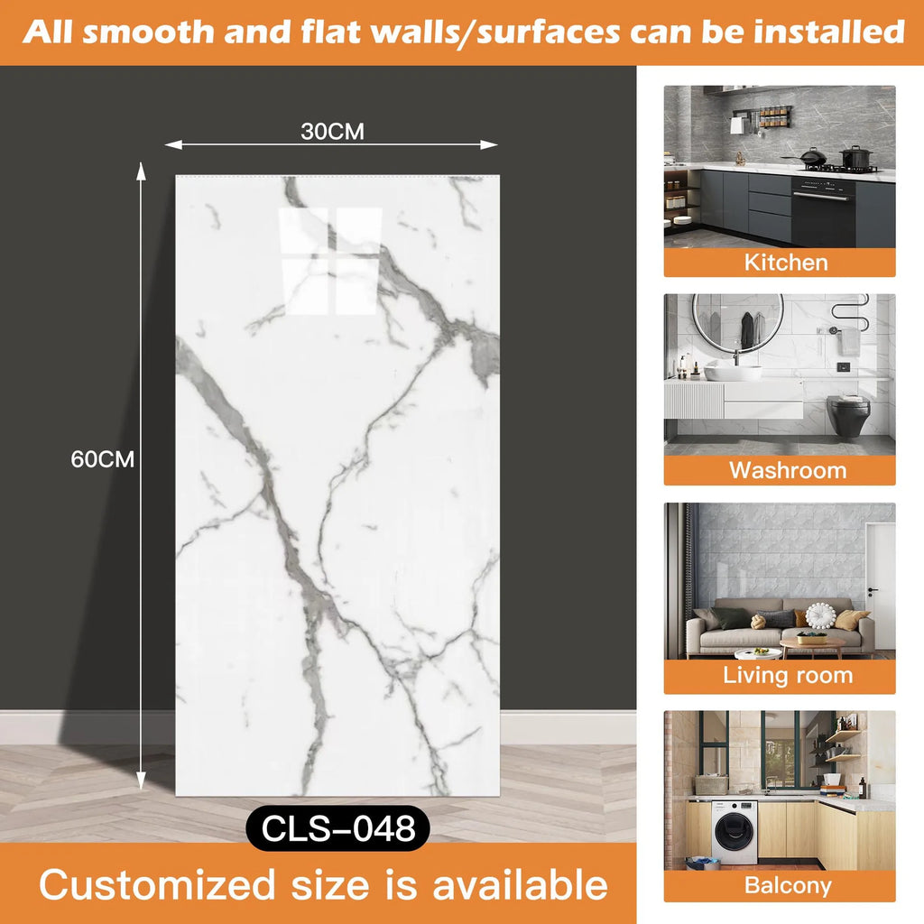 30x60/30cm Kitchen Self Adhesive Marble Tiles Wall Stickers Waterproof PVC Floor Tile Sticker Living Room Bathroom Decor