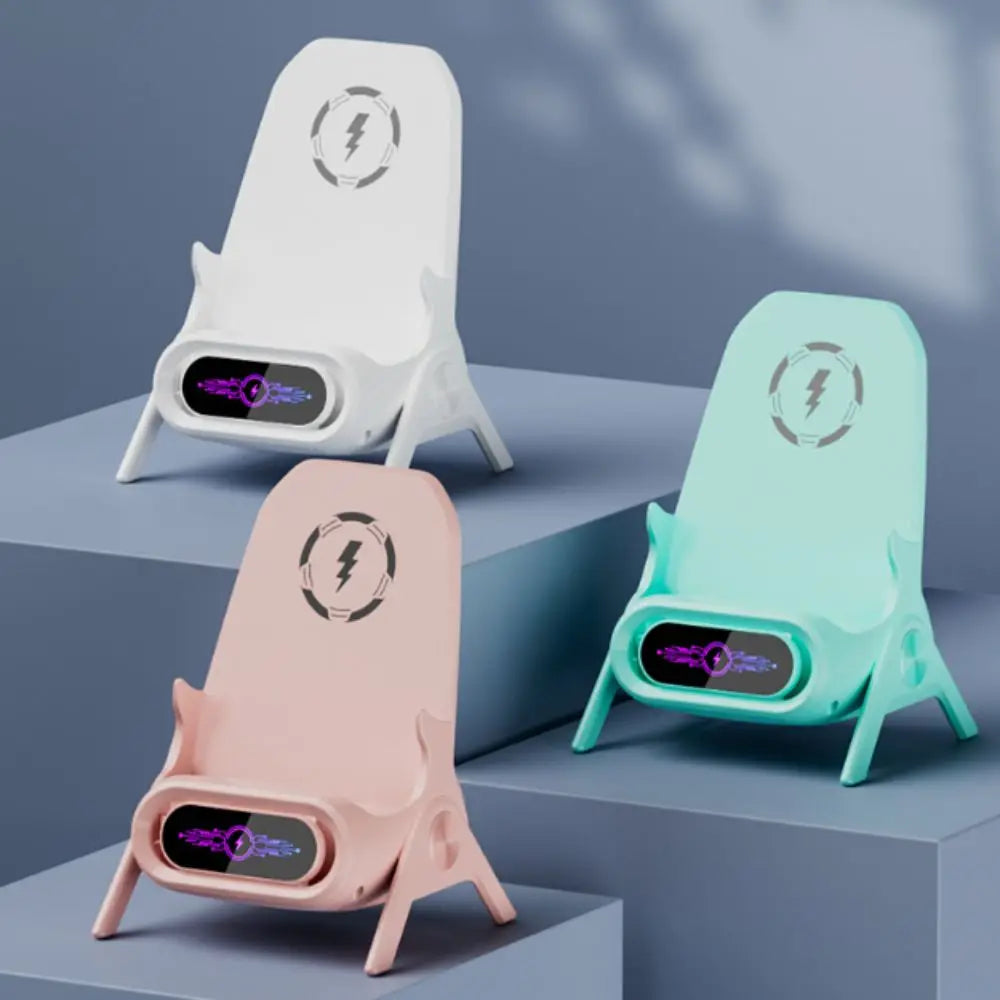 15W Wireless Magnetic Phone Charger with 3 Magnetic Head Intelligent Cooling Chair Shaped Phone Charger Stereo Sound Chamber