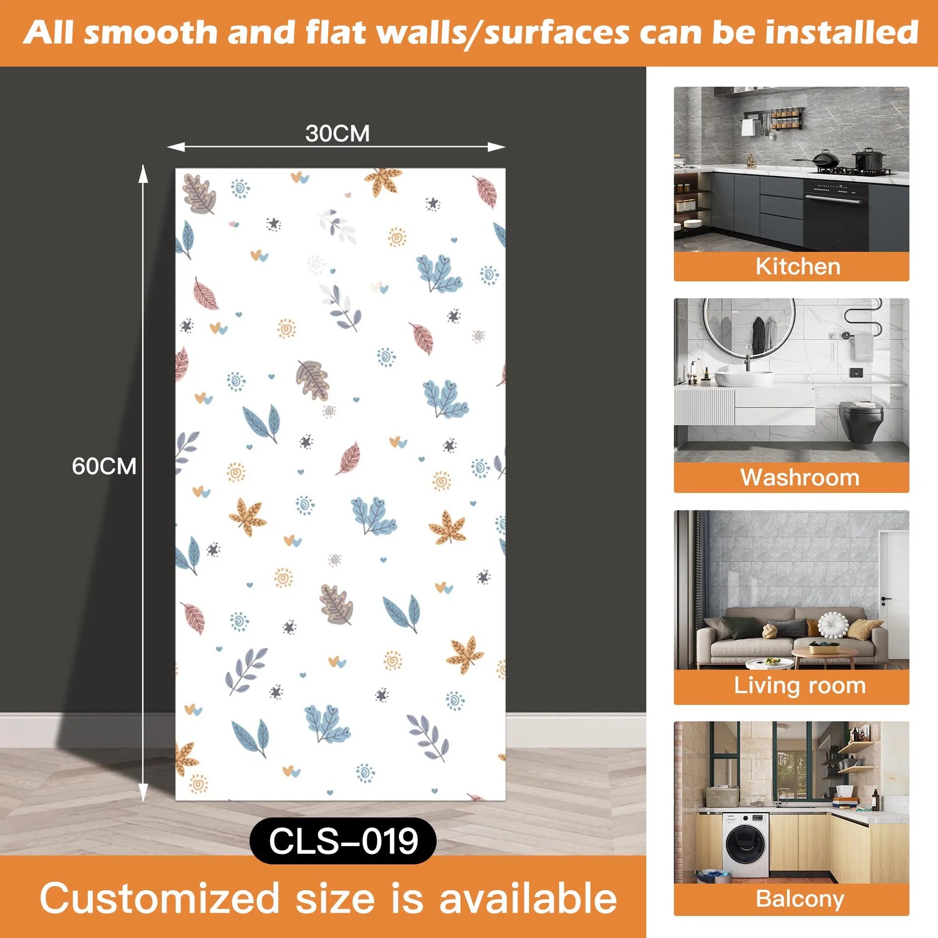 30x60/30cm Kitchen Self Adhesive Marble Tiles Wall Stickers Waterproof PVC Floor Tile Sticker Living Room Bathroom Decor