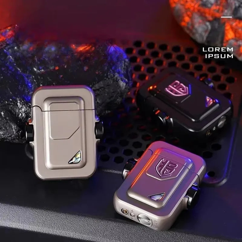 2024 Metal Mecha Gyro Windproof Red Flame Gas Lighter Natural Shell Decoration Roller Battery Ignition Electric Lighters Smoking