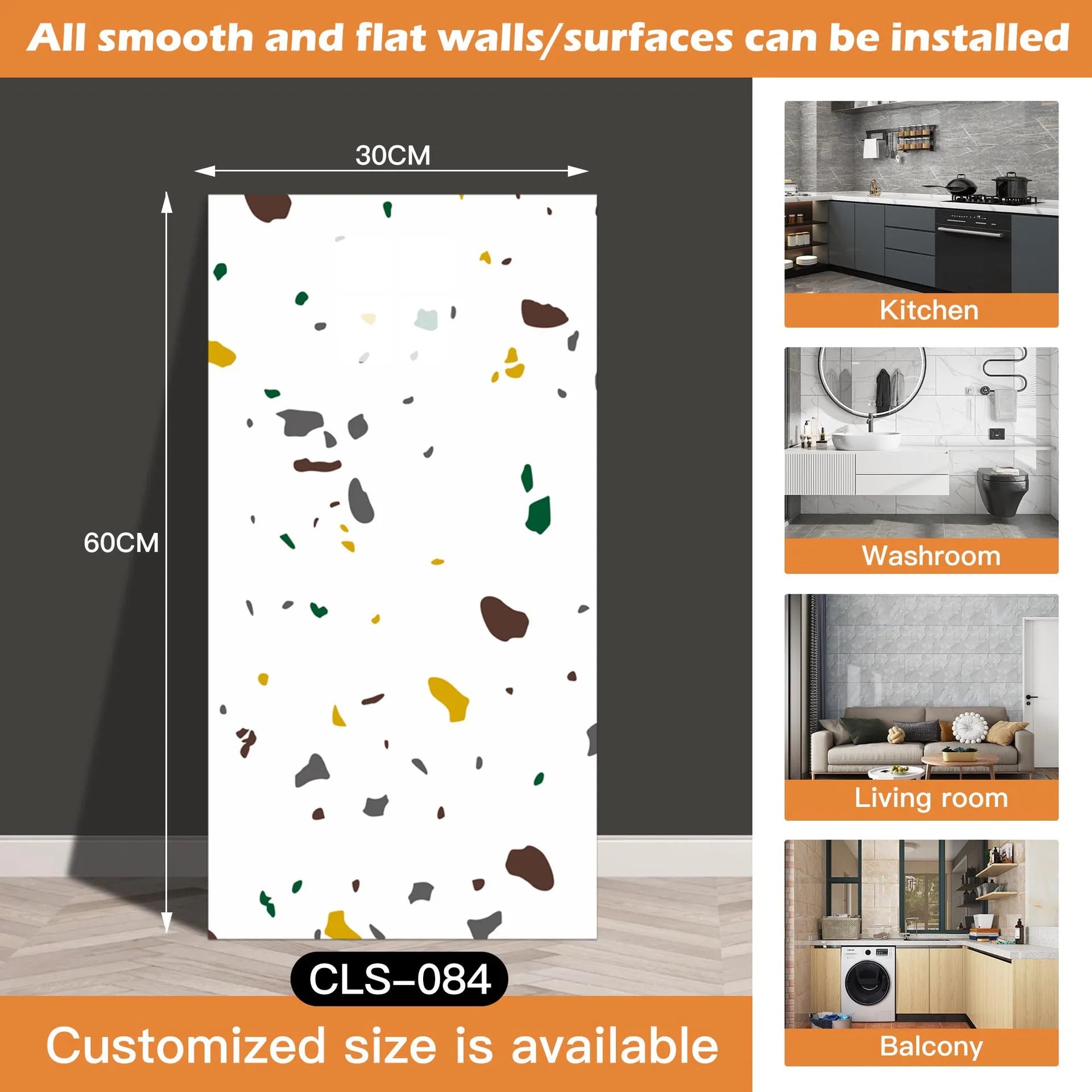 30x60/30cm Kitchen Self Adhesive Marble Tiles Wall Stickers Waterproof PVC Floor Tile Sticker Living Room Bathroom Decor