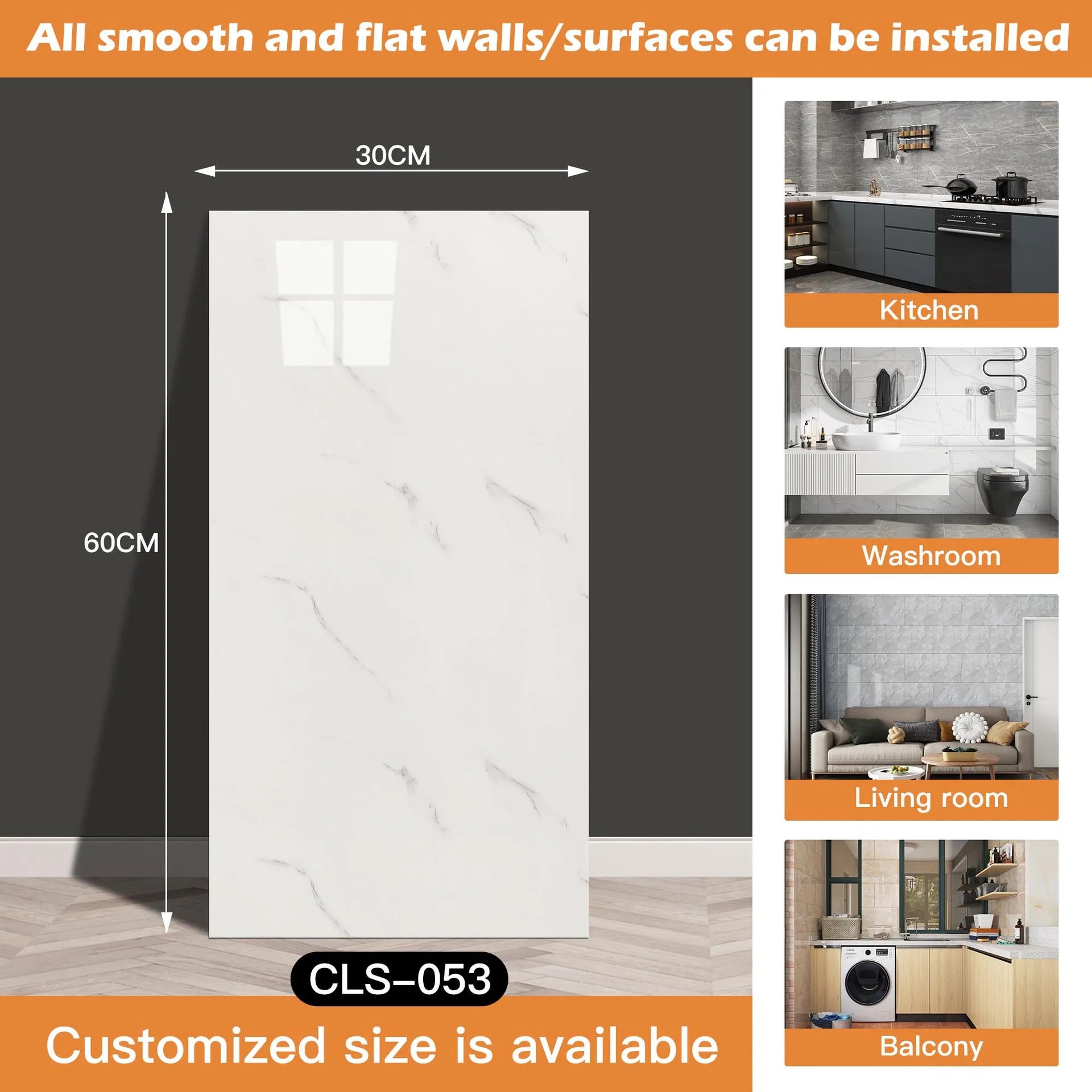 30x60/30cm Kitchen Self Adhesive Marble Tiles Wall Stickers Waterproof PVC Floor Tile Sticker Living Room Bathroom Decor