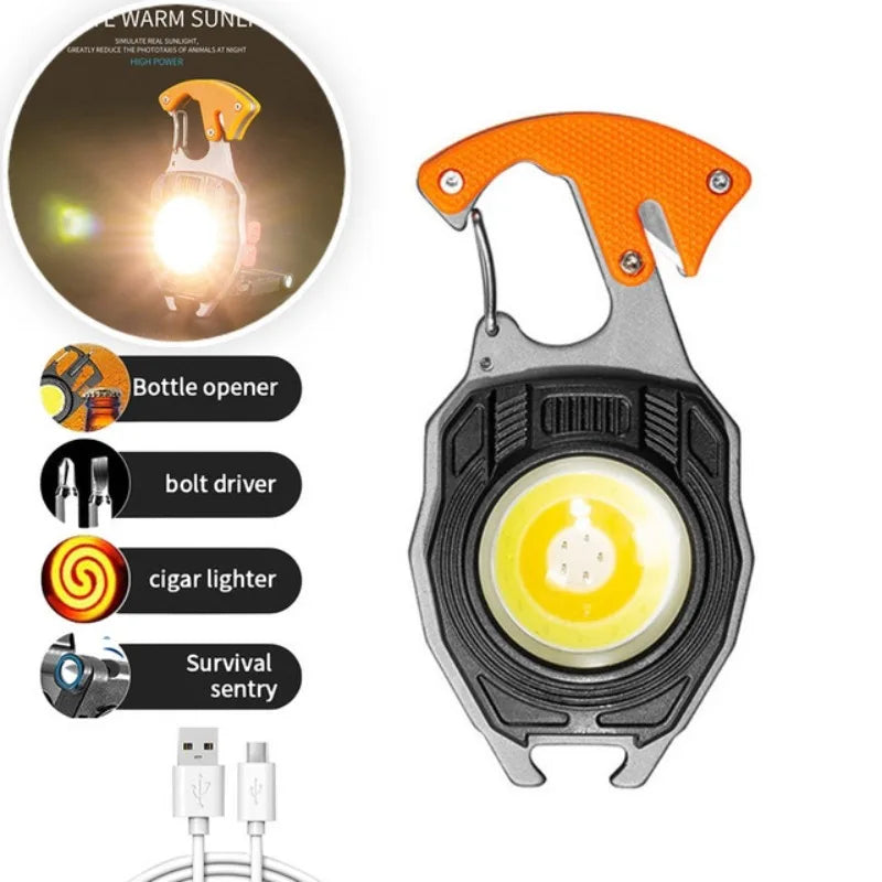 Mini COB Flashlight Multifunctional Portable Highlighting Light Type-c Fast Charging Large Capacity Battery Life Keychain Lamp