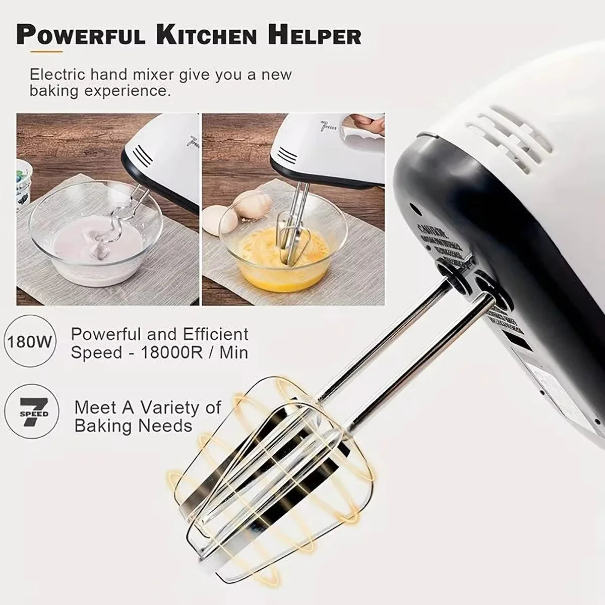 7-Speed Handheld Electric Egg Beater Mini Automatic Mixer for Egg White And Cream with EU/US Plug Household Kitchen Tool