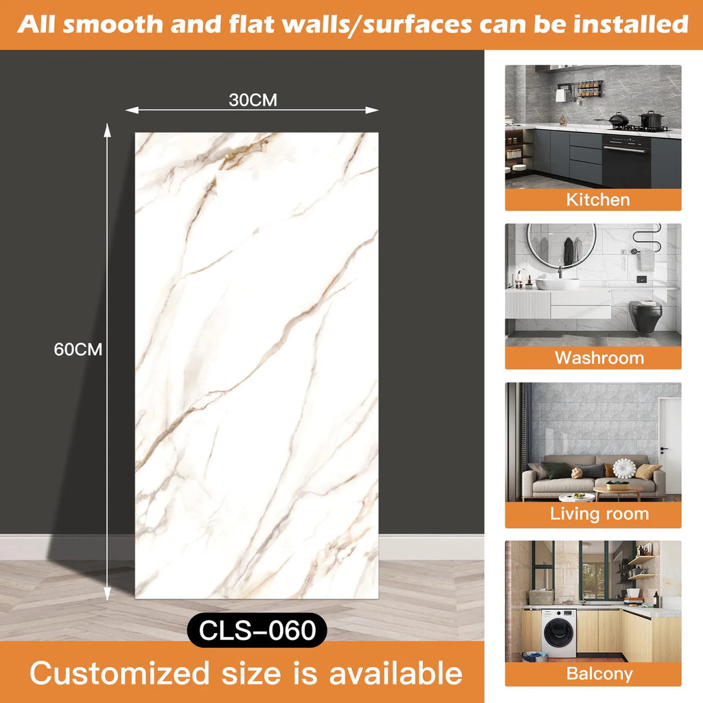 30x60/30cm Kitchen Self Adhesive Marble Tiles Wall Stickers Waterproof PVC Floor Tile Sticker Living Room Bathroom Decor
