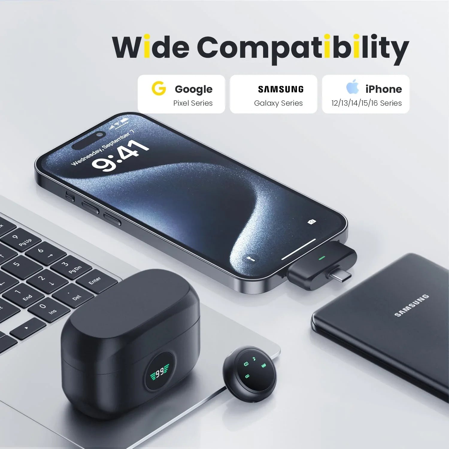 2in1 Wireless Lavalier Lapel Microphone for iPhone iPad Android With Charging Case Phone Mini Mic for Live Broadcast Video Vlog