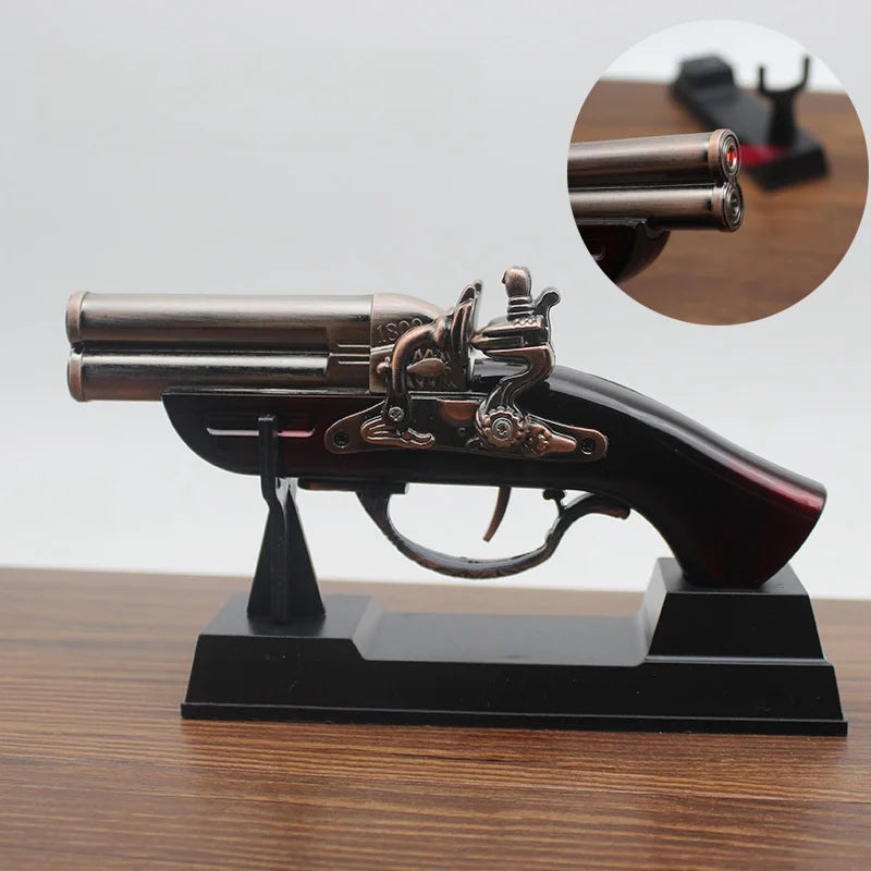 Retro Gun Shaped Gas Lighter Creative Desktop Decoration Windproof Red Flame Metal Cool Office Living Room Decoration Men's Gift