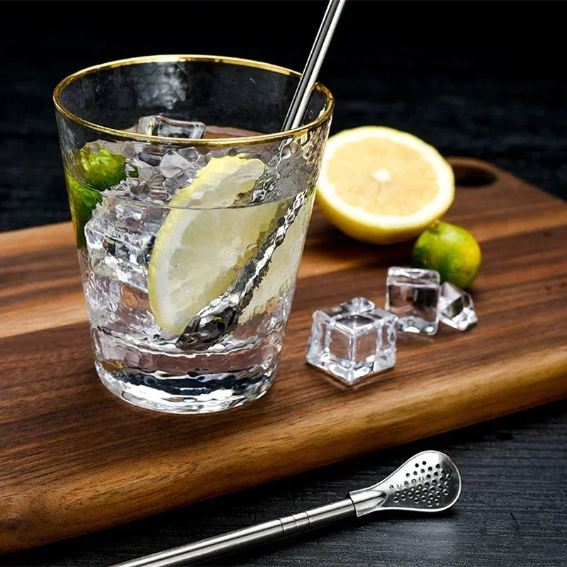 Stainless Steel Drinking Straw Spoon Tea Filter Detachable Reusable Metal Straws with Brush Drinkware Bar Party Tool Accessories
