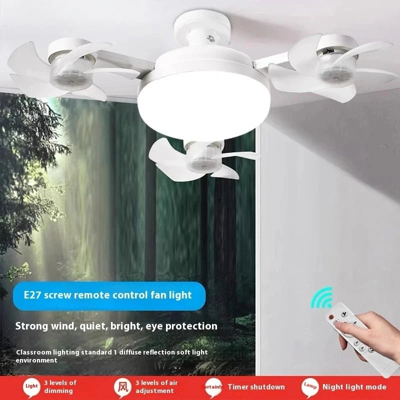 LED Silent Drone Fan Light with E27 Screw Creative 3/4/5 Head Remote-Controlled 3-Speed Adjustable for Home Living Room Bedroom