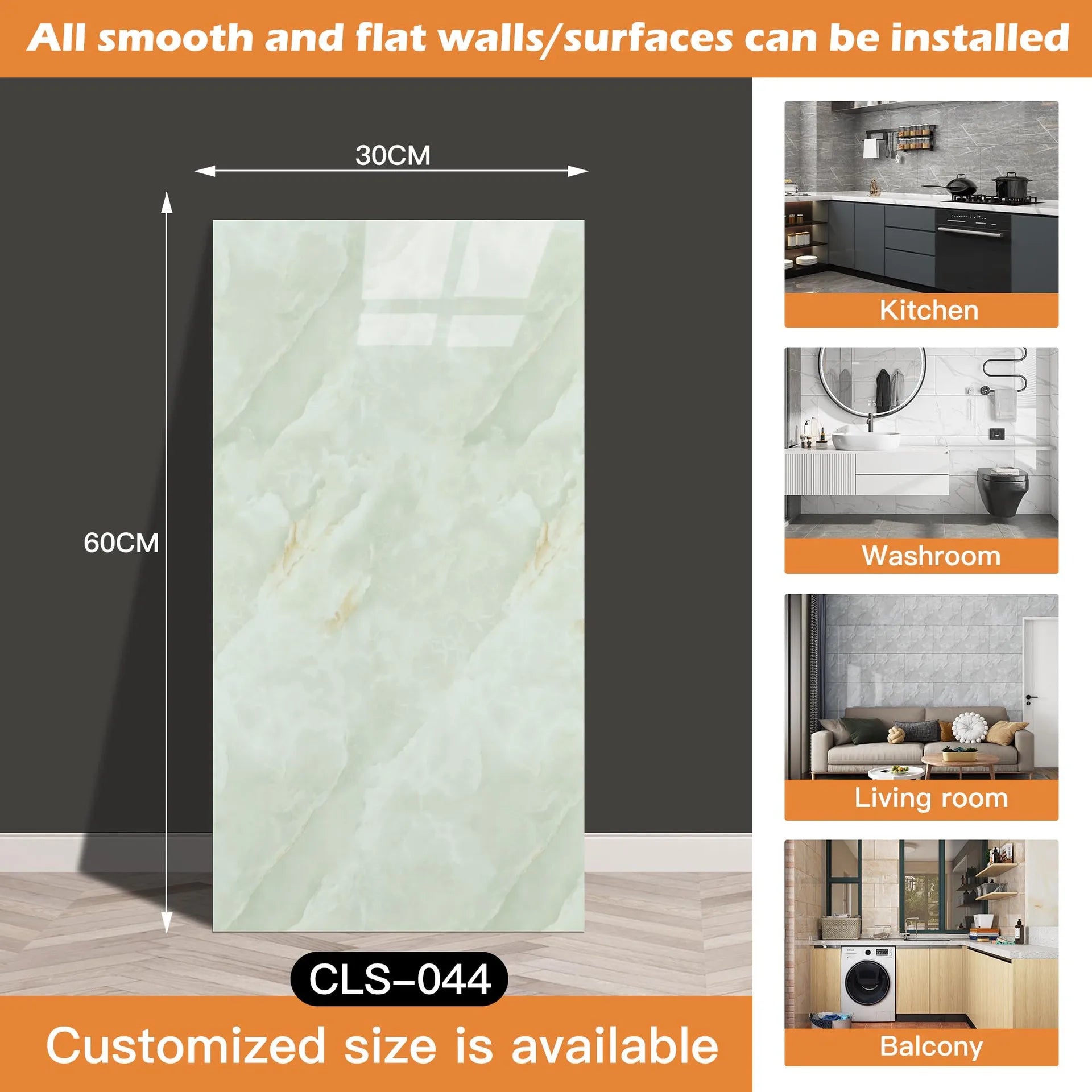 30x60/30cm Kitchen Self Adhesive Marble Tiles Wall Stickers Waterproof PVC Floor Tile Sticker Living Room Bathroom Decor