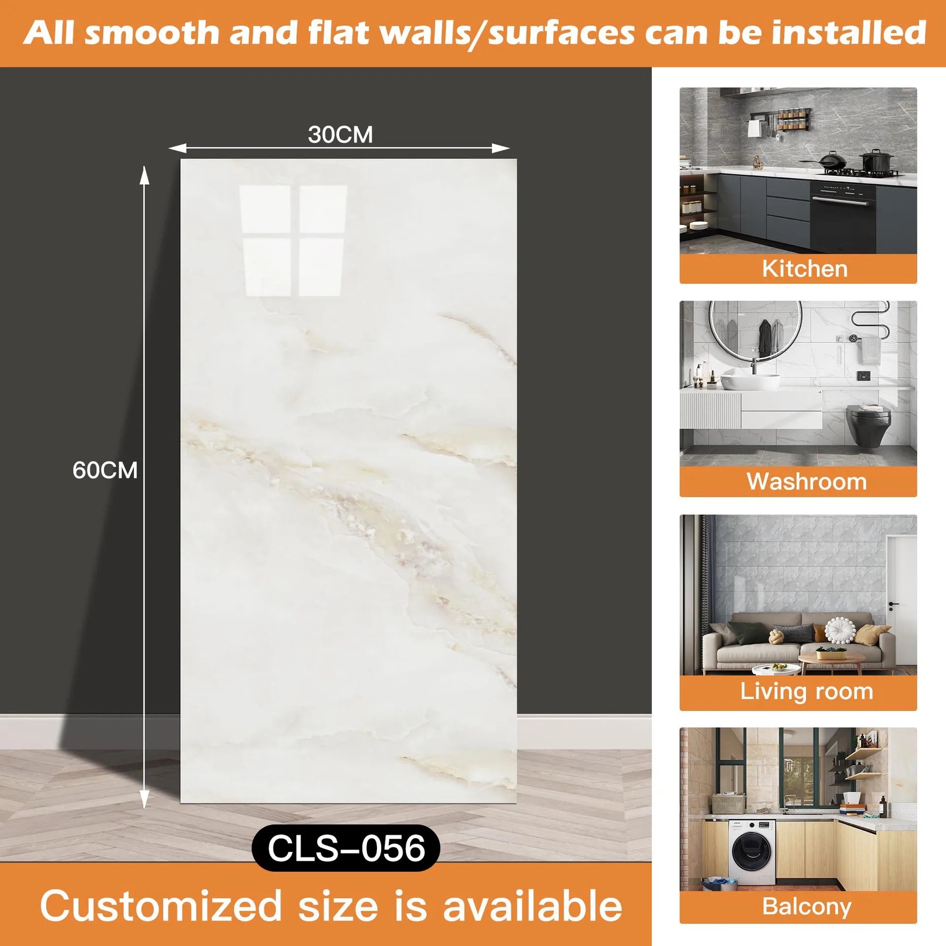 30x60/30cm Kitchen Self Adhesive Marble Tiles Wall Stickers Waterproof PVC Floor Tile Sticker Living Room Bathroom Decor