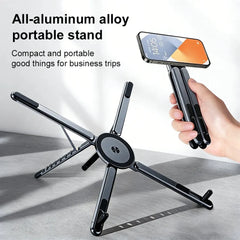 Portable Magnetic Phone Holder & Selfie Stick 3-in-1 Foldable Tripod Stand for iPhone iPad Tablet Laptop Desktop Use
