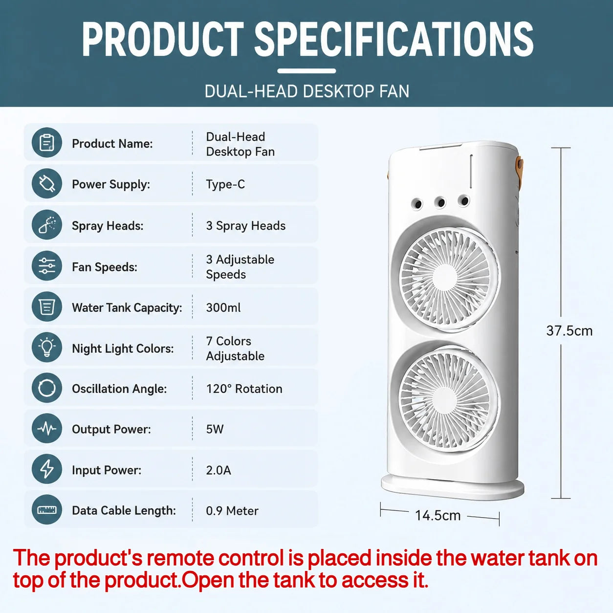 3 in 1 Dual-head Fan AIr Conditioner Household Air Cooler LED Night Light Portable Humidifier Air Adjustment Fan Office Home Fan