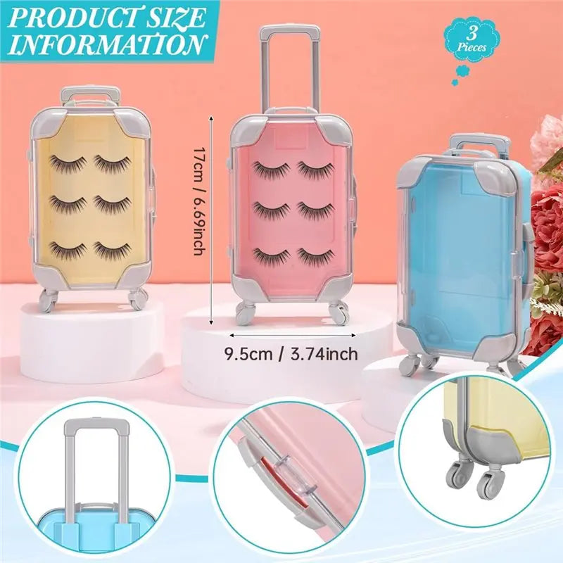 Clear Suitcase Packaging Case 3Pcs Mini Plastic Suitcase Luggage Trolley False Eyelashes Tray Candy Box Party Favor Box