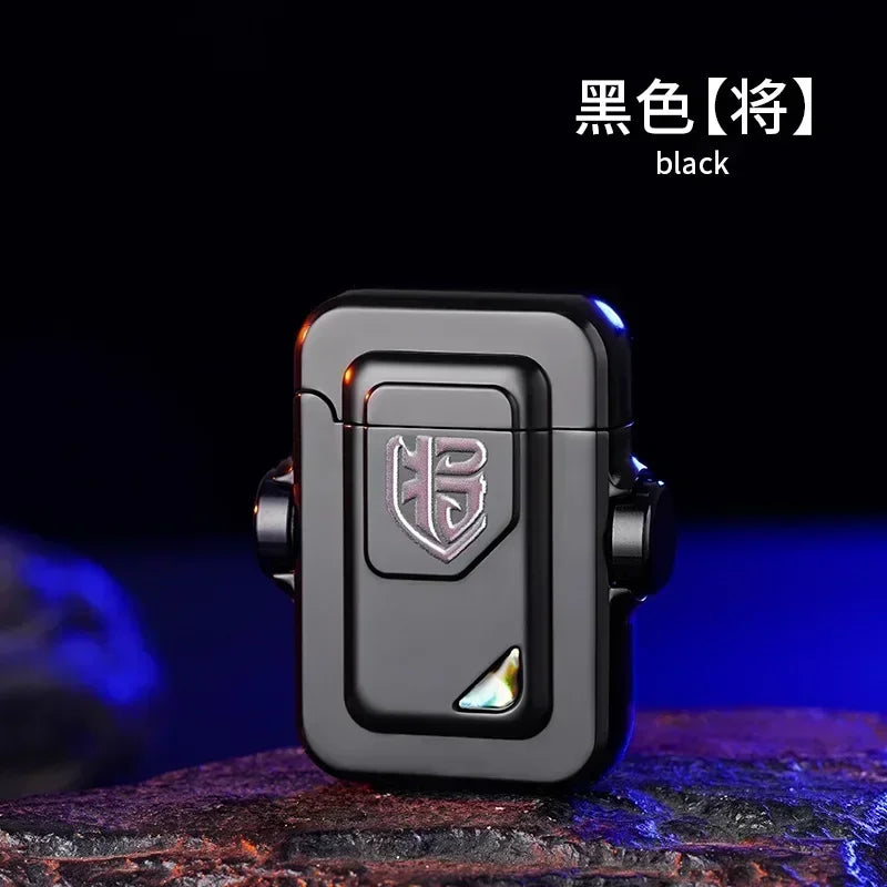 2024 Metal Mecha Gyro Windproof Red Flame Gas Lighter Natural Shell Decoration Roller Battery Ignition Electric Lighters Smoking