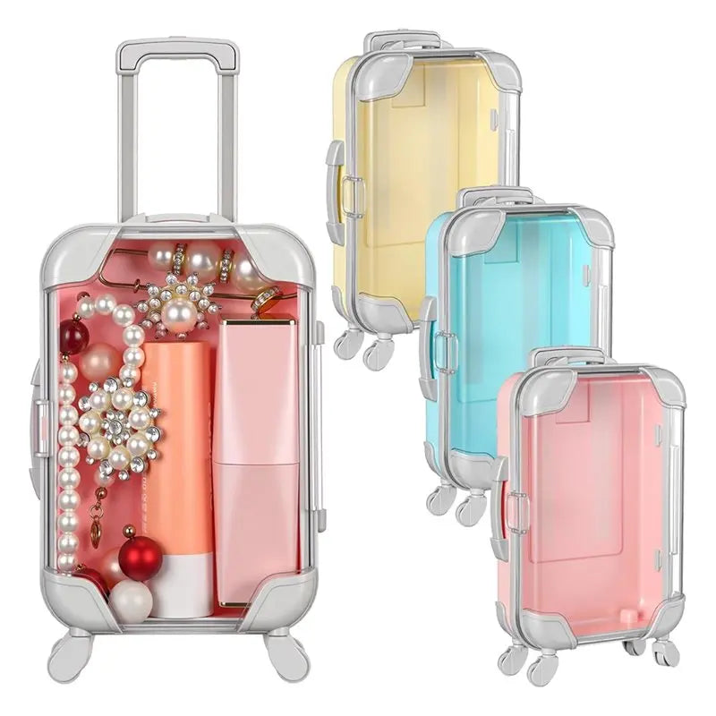 Clear Suitcase Packaging Case 3Pcs Mini Plastic Suitcase Luggage Trolley False Eyelashes Tray Candy Box Party Favor Box